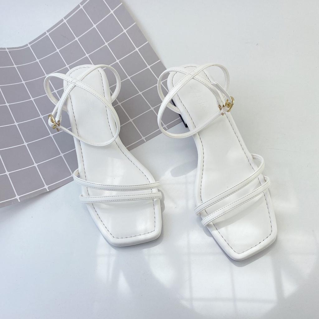 Sandal cao gót nữ 3 phân quai mảnh gót mũi vuông thời trang HISHOO S143