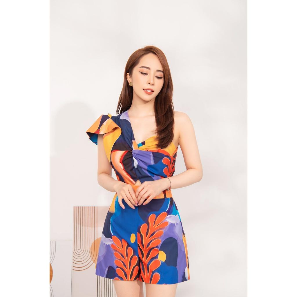 Jumpsuit nữ thiết kế xoắn ngực bèo lệch vai BST &quot;Touch of the sea&quot; của HeraDG, họa tiết độc quyền SJSBB3004