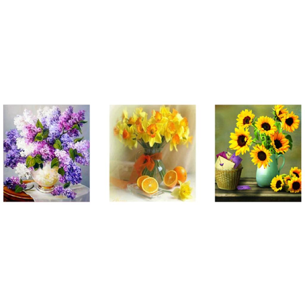 Tranh thêu chữ thập Bộ 3 Bình Hoa kt 122x42cm