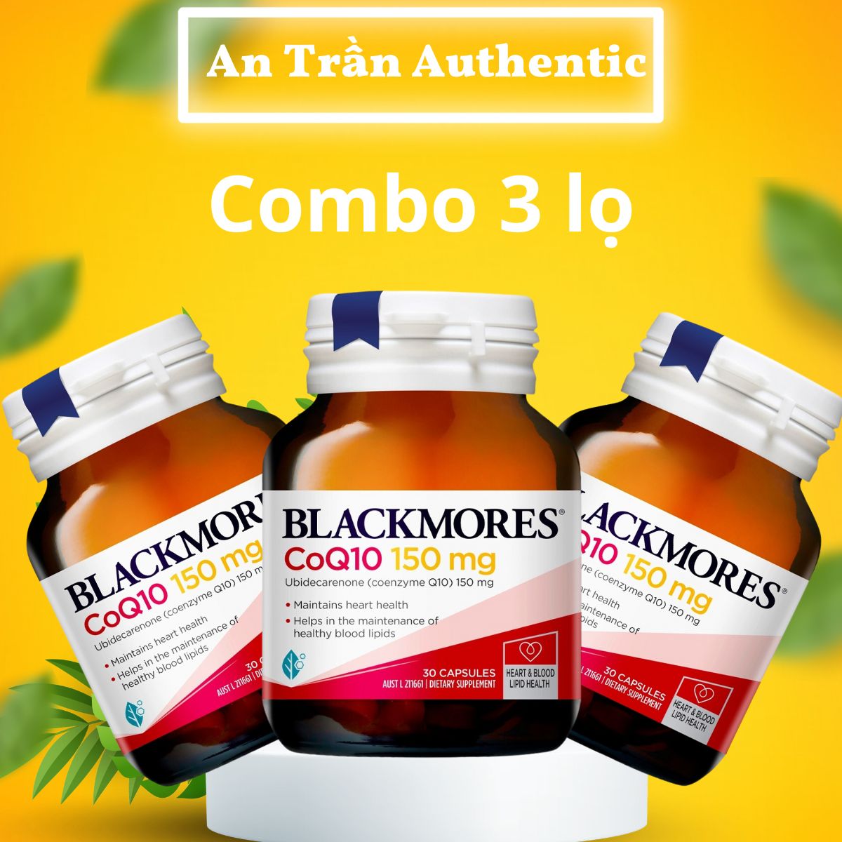 Combo 3 lọ Thực phẩm bảo vệ sức khỏe tim mạch Blackmores CoQ10 150mg