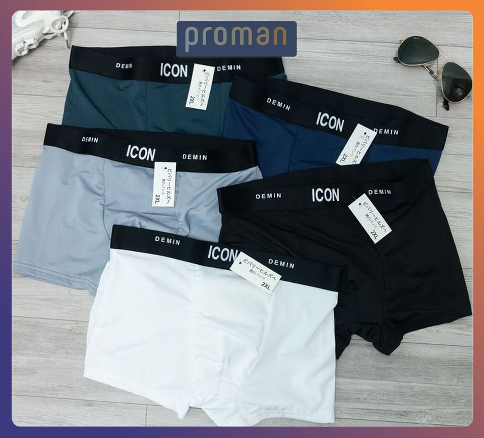 Quần lót nam thun lạnh Boxer ICON Denim, Quần sịp nam thun lạnh cạp to siêu cấp SI01 (che tên) - PROMAN