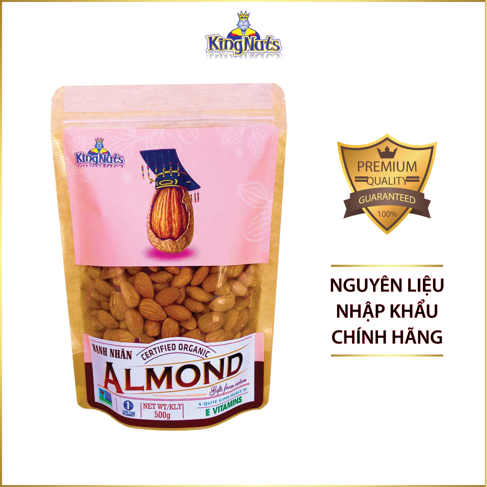 Hạt hạnh nhân sống KingNuts dùng để làm sữa 100g, 500g - Nguyên liệu nhập khẩu Mỹ 100%, date mới, không hôi dầu