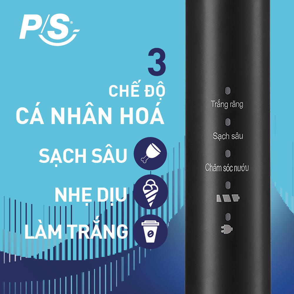 Bộ bàn Chải Điện P/S Sonic Expert Chuyên Gia Sóng Âm - Công Nghệ Sóng Âm, Chải Sạch Mảng Bám Tới 8X - Đen Glowy