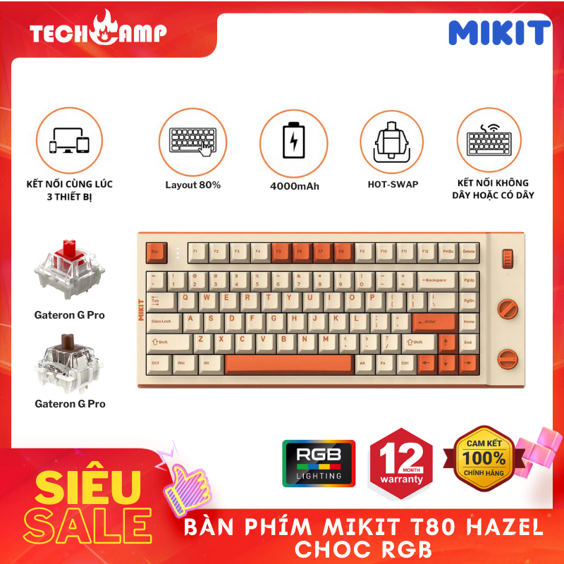 Bàn Phím MIKIT T80 HAZEL CHOC RGB - Hàng chính hãng