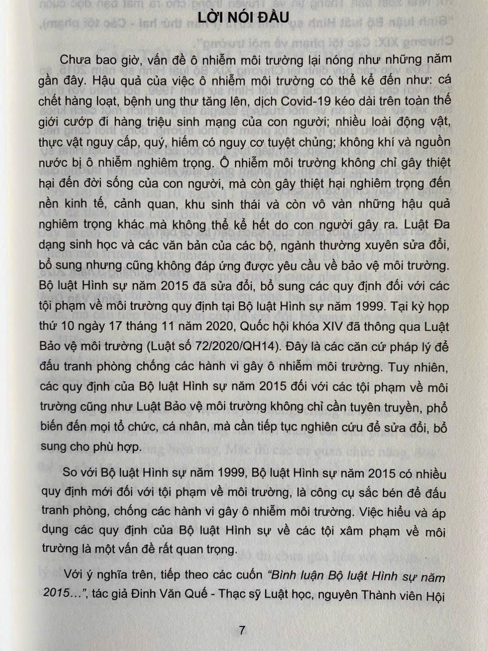 Bình luận Bộ luật hình sự năm 2015- Phần thứ hai Các tội phạm (Chương XIX- Các tội phạm về môi trường)