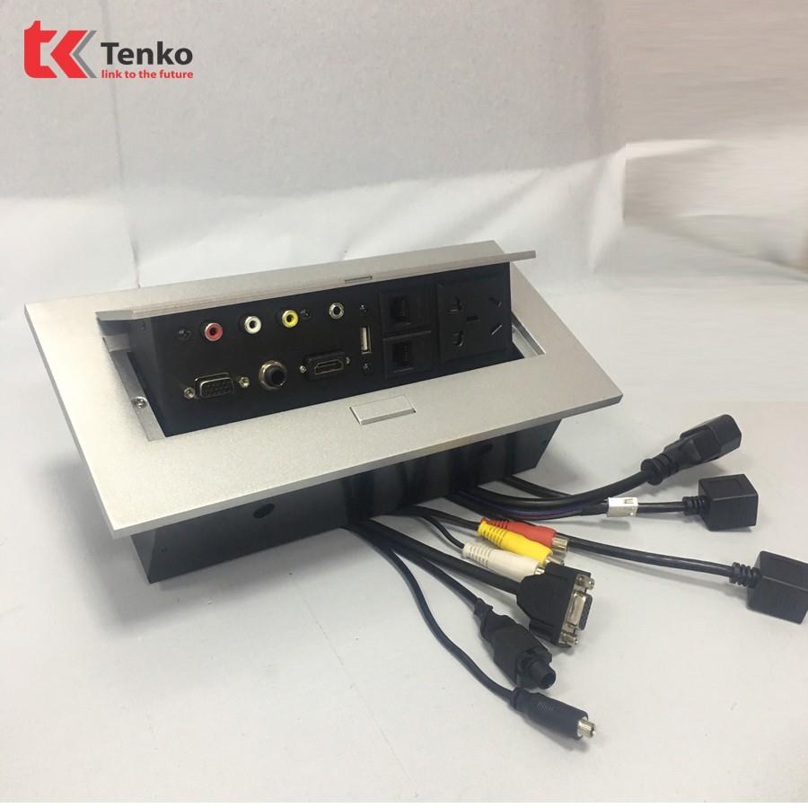 Hộp Ổ Cắm Điện Âm Bàn Họp Sơn Tĩnh Điện Màu Bạc Tenko TK-AS1010