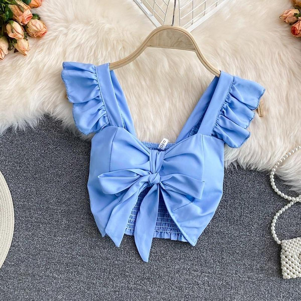 Áo hai dây nữ croptop buộc nơ ngực dáng ôm kiểu cánh tiên ống 2 dây bản lớn alohaboutique