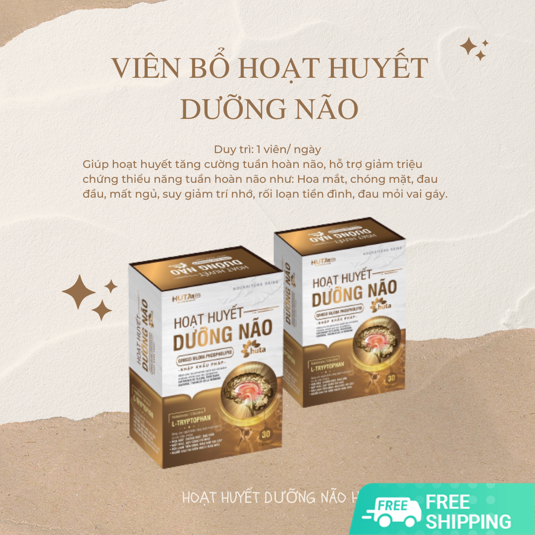 Viên uống Hoạt Huyết Dưỡng Não Huta - Thành Phần Vượt Trội, Ginko Biloba Phospholipid nhập khẩu từ Pháp, Dùng duy trì ngày 1 viên 1 ngày trước ngủ 45phút