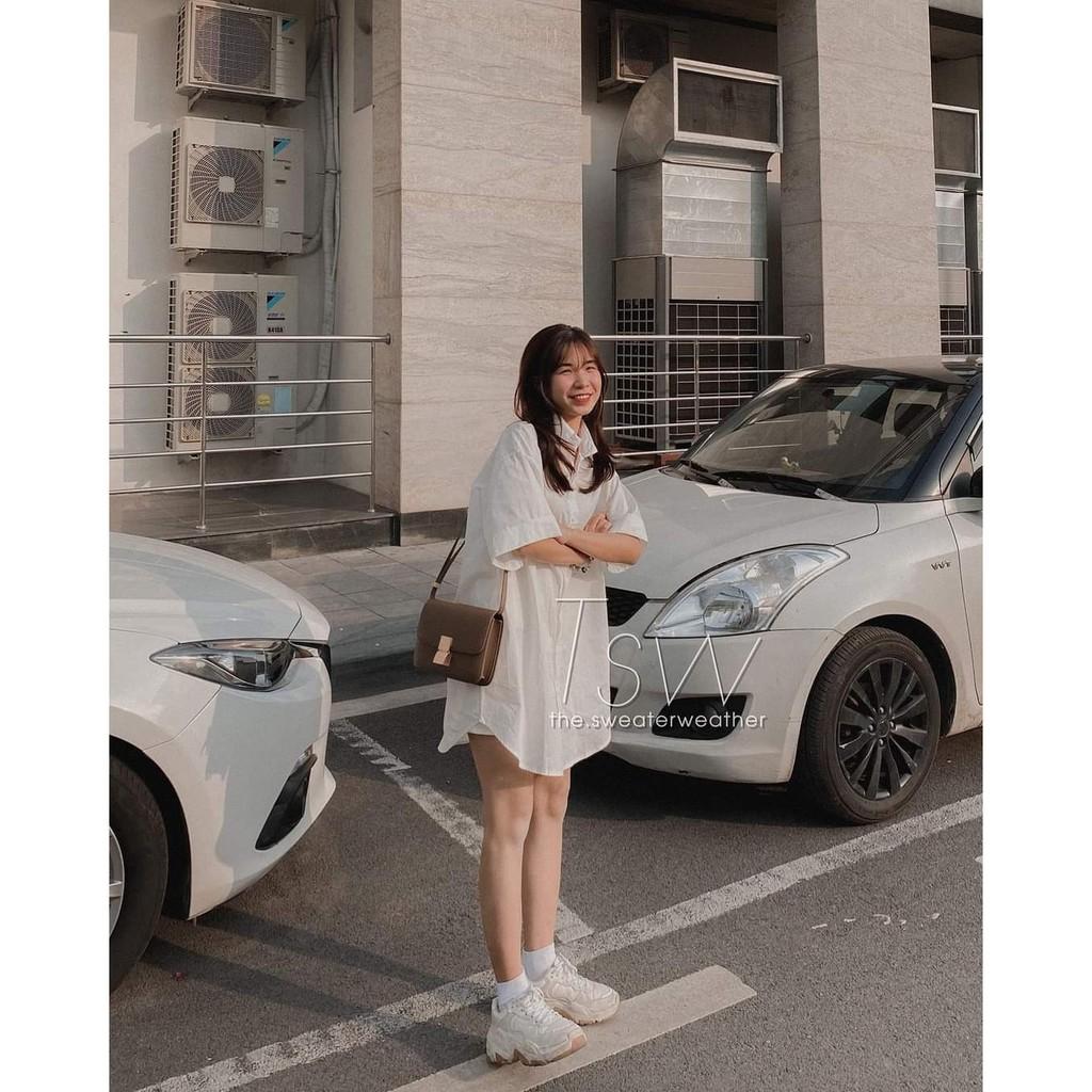 Váy - sơmi cổ đức dáng suông rộng tay lỡ về 2 màu siêu xinh trắng và xanh ️️️