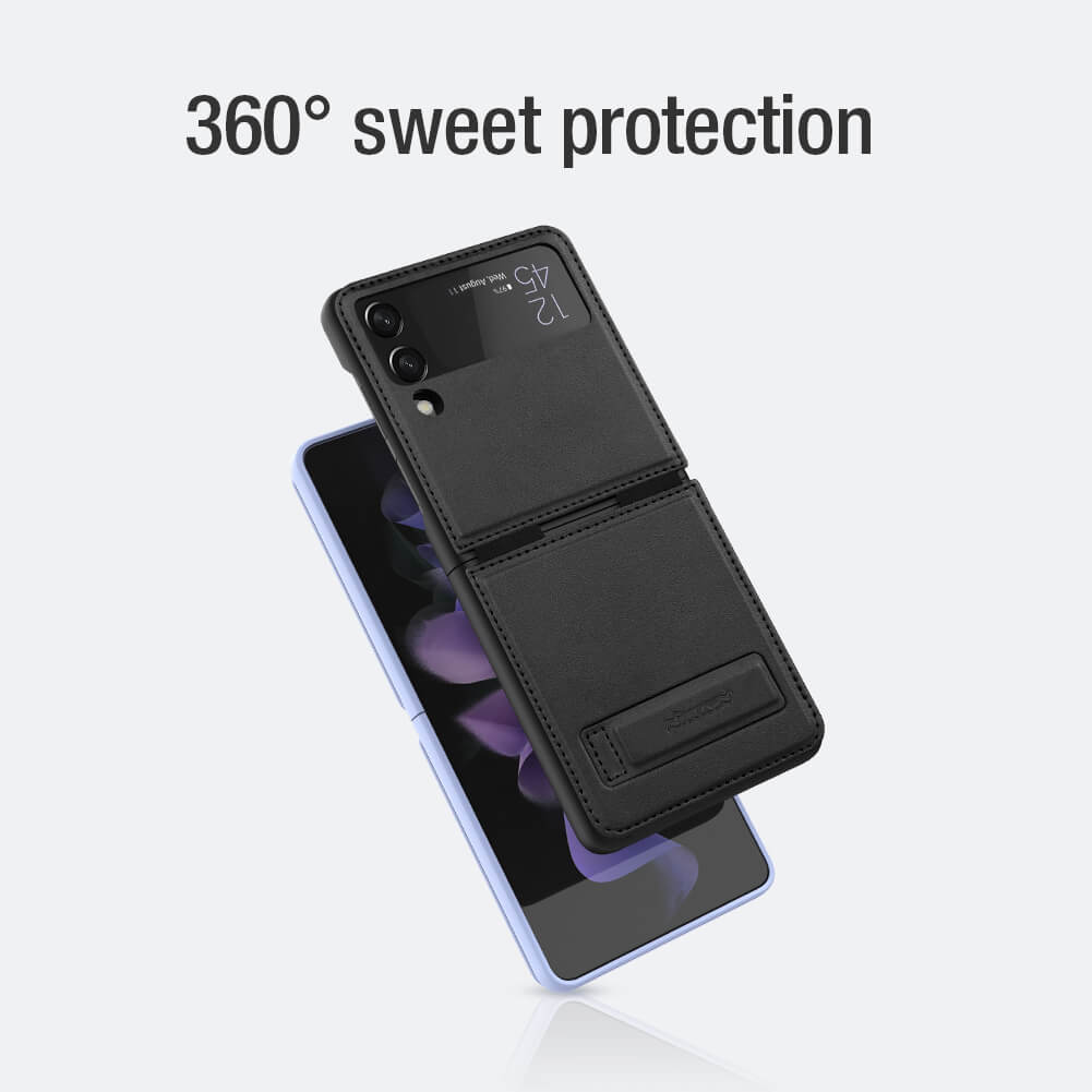 Case bao da chống sốc cho Samsung Galaxy Z Flip 3 trang bị chân chống giá đỡ điện thoại hiệu Nillkin Qin Vegan - hàng nhập khẩu