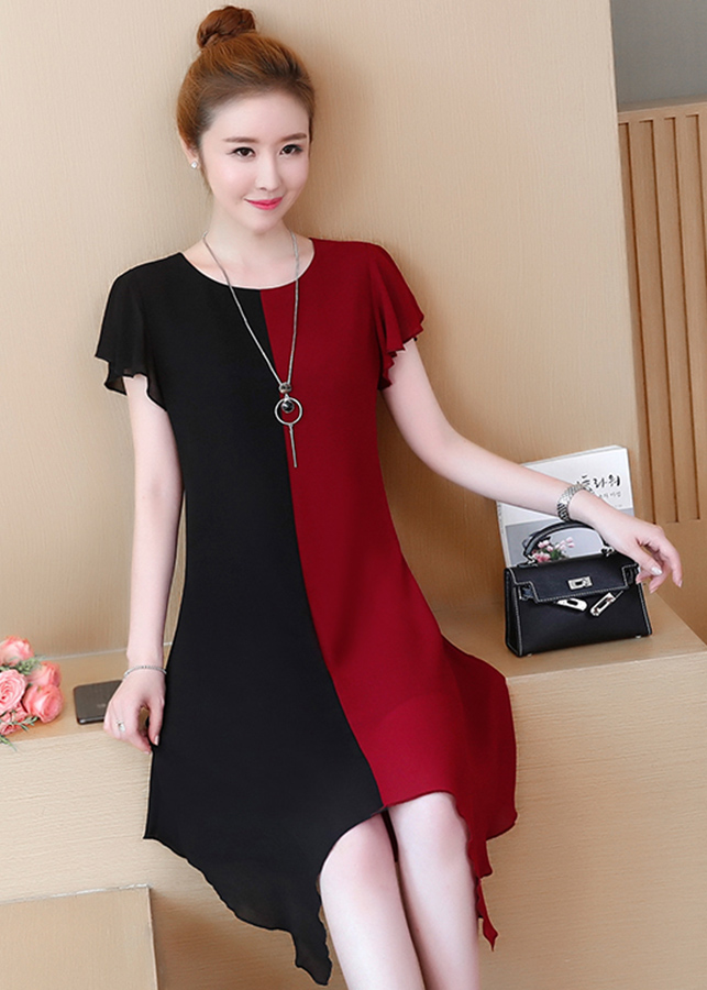 Đầm suông trung niên phối màu D3027D