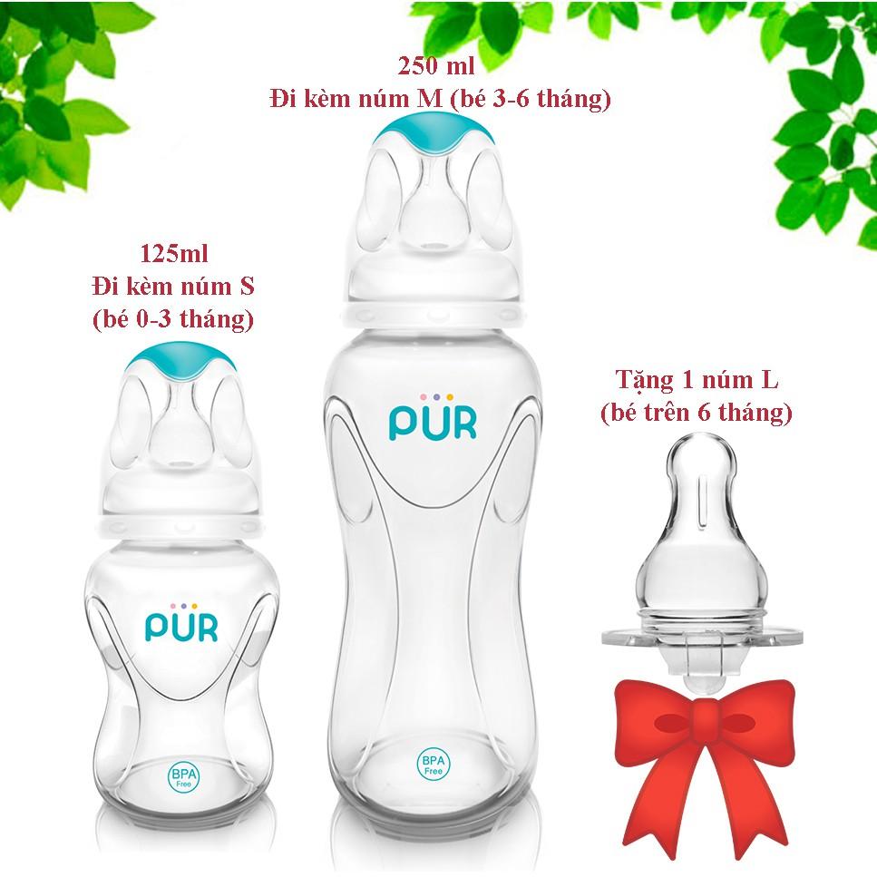 Combo bình sữa Pur Advanced 125ml, bình sữa Pur Advanced 250ml + Núm ti size L