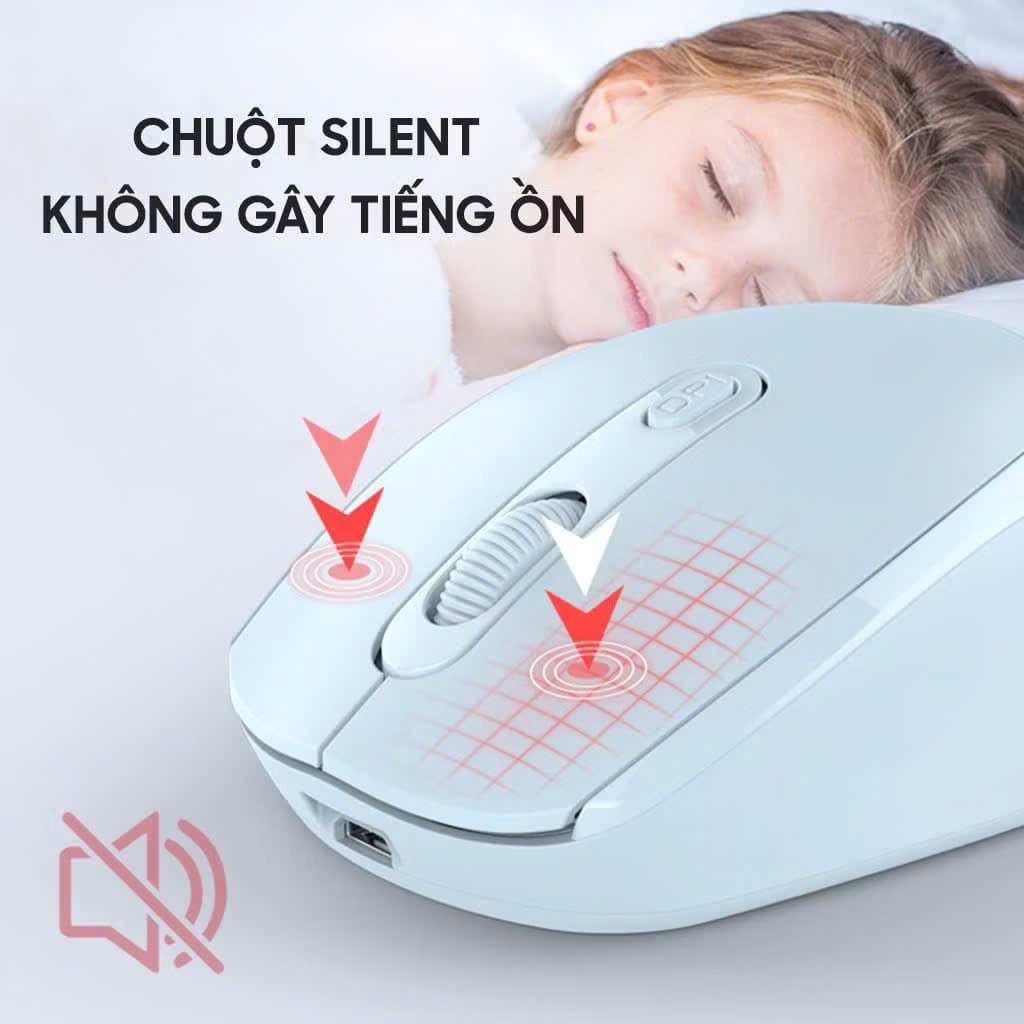 Chuột Không Dây Sạc Pin Click Siêu Tĩnh Âm 2 Chế Độ Bluetooth 5.2 & USB 2.4G, 3 Mức DPI KẾT NỐI ĐIỆN THOẠI IPAD LAPTOP - HÀNG CHÍNH HÃNG