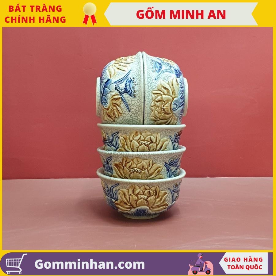 Bát Cơm Thờ Bát Thờ Sứ Men Rạn Đắp Nổi Cao Cấp-Nghệ Nhân Phạm Đạt- Gốm Minh An