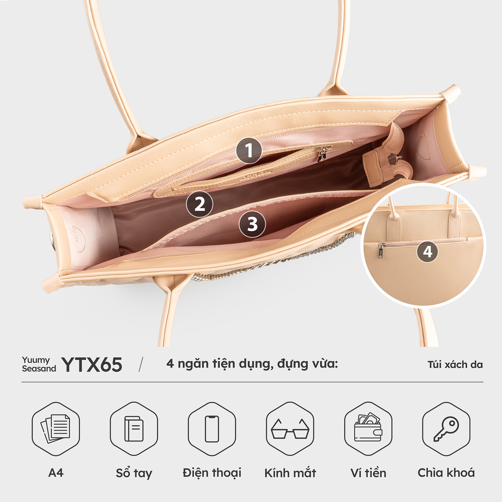 Túi Yuumy (Thời trang nữ cỡ lớn phối xích trang trí - Túi xách da Seasand YTX65)