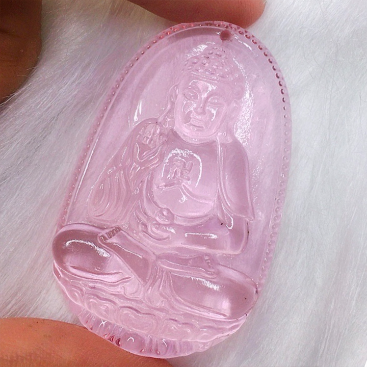 Mặt Phật A Di Đà pha lê hồng 5cm