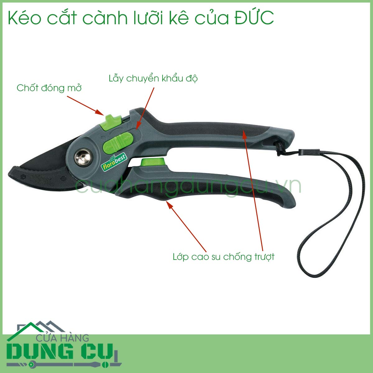 Kéo cắt cành đức có lưỡi kê chống trượt cắt cành lớn 10mm