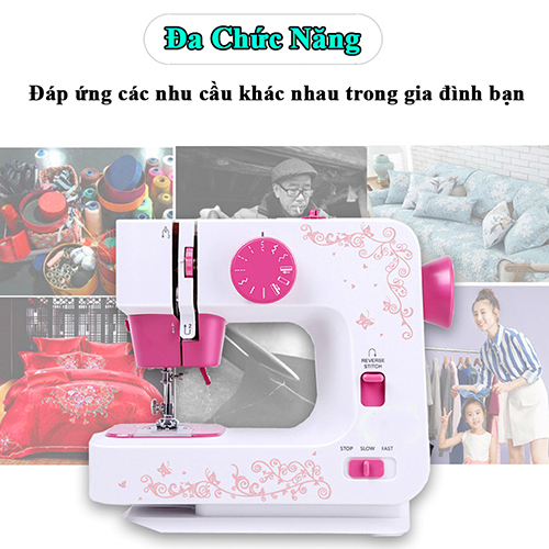 Máy may mini gia đình cao cấp với 12 chế độ may khác nhau tiện lợi, máy khâu gia đình không kén vải sử dụng dễ dàng, máy khâu mini có giả vắt sổ có bàn đạp ga tiện lợi với 12 chế độ may cho các loại vải khác nhau