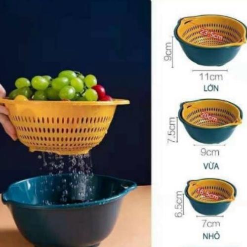 Rổ nhựa vuông chữ nhật lớn nhỏ, bộ thau rổ nhựa 6 món rửa rau, hoa quả, trái cây đa năng