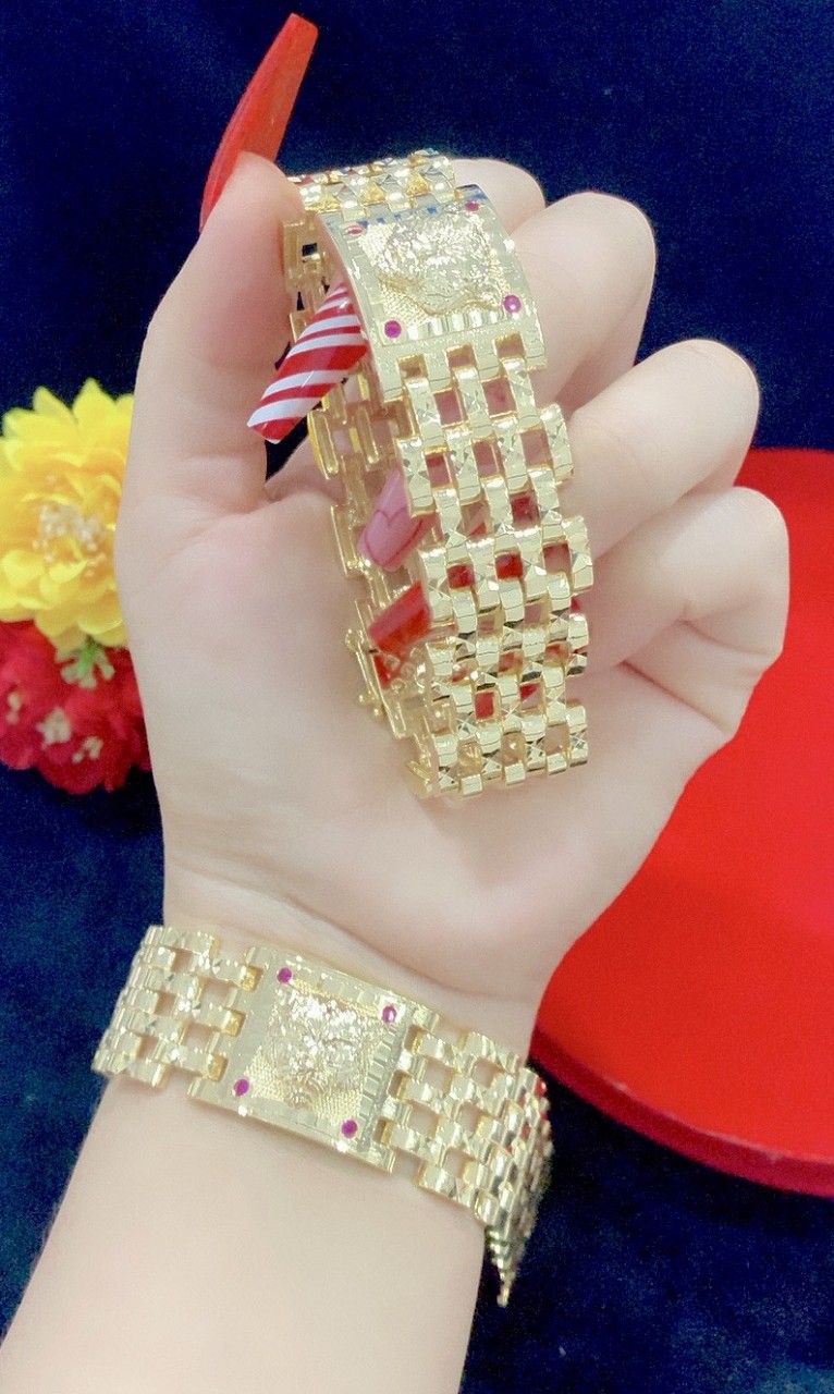 Lắc Tay Nam Mạ Vàng Khắc Rồng Đỏ