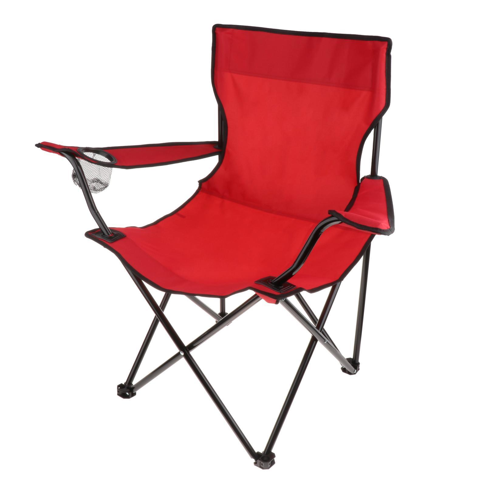 Portable Camping Quad Chair Foldable Fishing Picnic Heavy Duty Armrest Seat with Bottle Cup Holder Collapsible Outdoor Back Chair