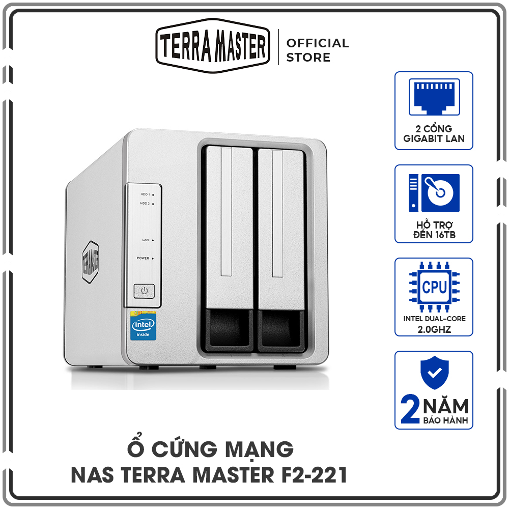 Ổ cứng mạng NAS Terra Master F2-221 Dual-Core - 2 khay ổ cứng Hàng chính hãng