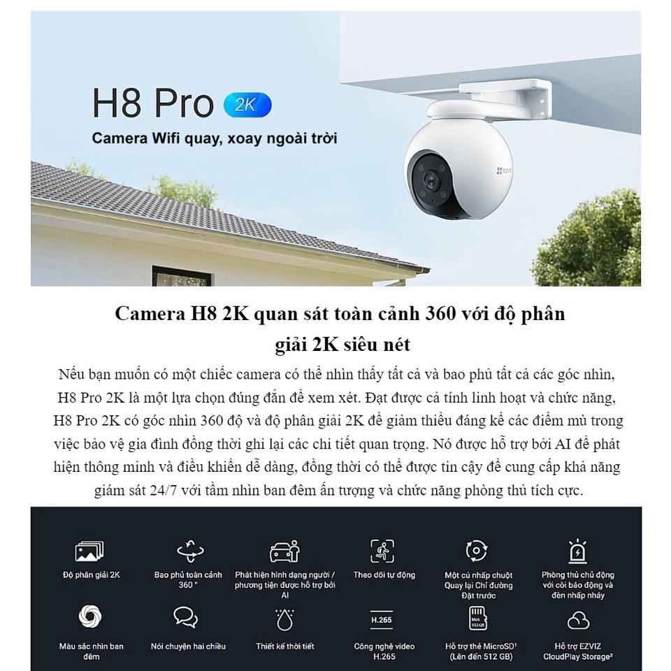 Camera Wifi Ezviz H8 3M 2K Quay 360 độ, Tính hợp AI, Đàm Thoại 2 Chiều, Có Màu Đêm - Hàng chính hãng