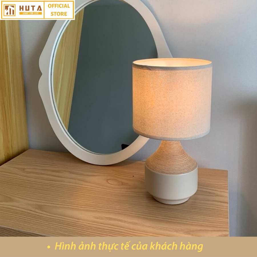 Đèn Ngủ Để Bàn Gốm Sứ Cao Cấp HUTA S14 Vân Màu Gỗ Độc Đáo Sang Trọng, Decor Trang Trí Phòng Ngủ, Khách Sạn, Đọc Sách Đầu Giường, Điều Chỉnh Độ Sáng, Ánh Sáng Vàng