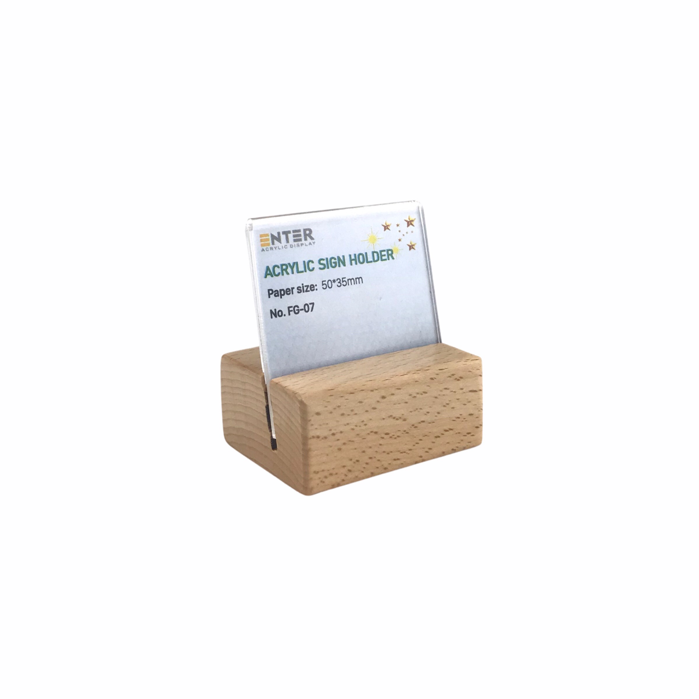 Kệ mica 1 mặt đế gỗ Enter FG-07 50x35mm, Kệ thông tin sản phẩm, Standee mica để bàn, Bảng quét mã QR Code