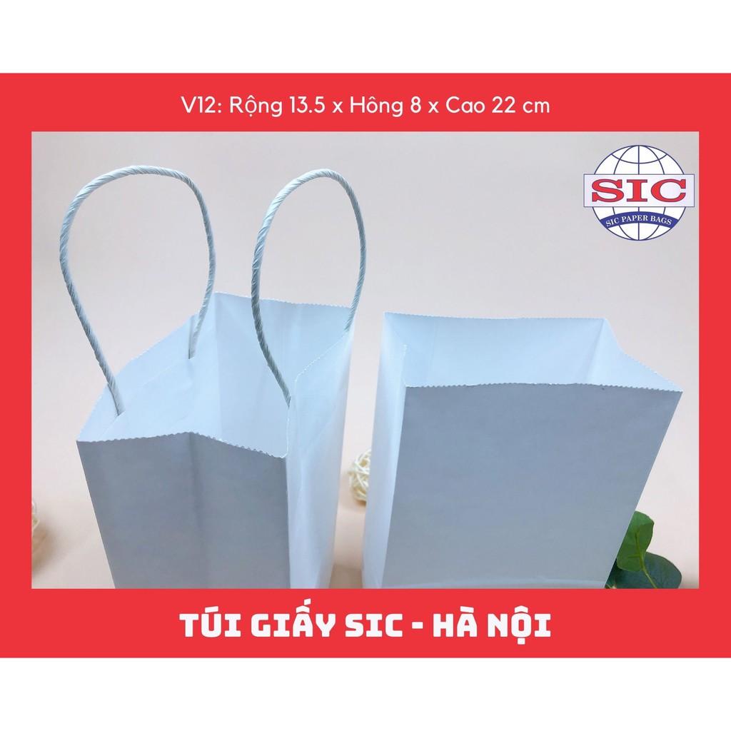 100 CHIẾC TÚI GIẤY KRAFT V12: 13.5x8x22 MÀU TRẮNG CÓ QUAI