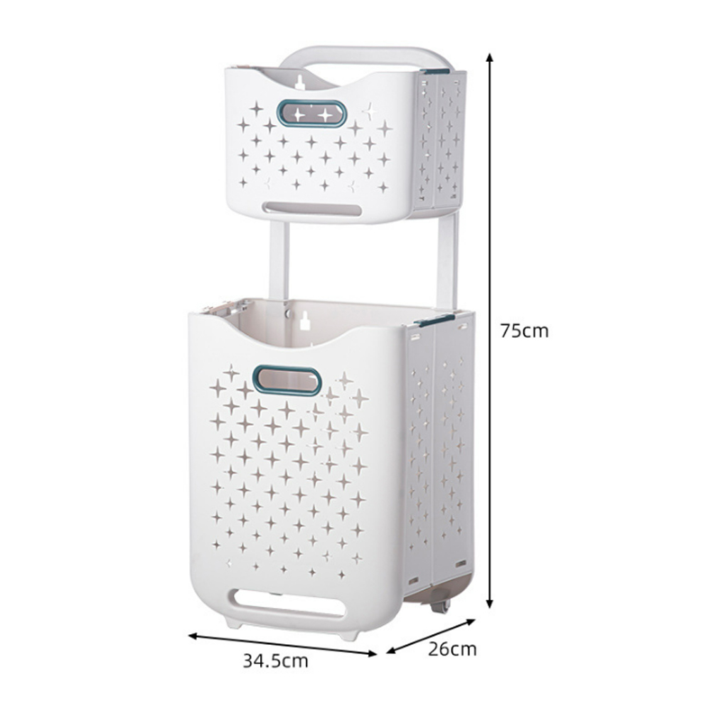 Giỏ đựng quần áo đa năng 2 tầng K143 gấp gọn treo tường hoặc bánh xe di động có Giỏ đựng đồ bằng nhựa PP cao cấp