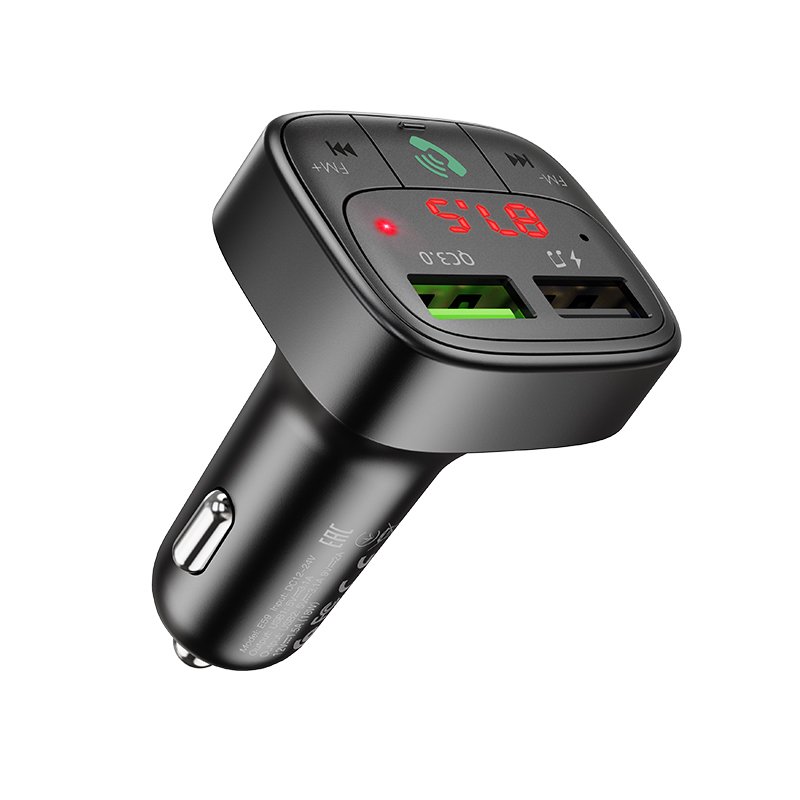 Tẩu sạc ô tô qc3.0 Hoco DF59 2 cổng sạc usb- cốc sạc oto kết nối bluetooth nghe nhạc FM hỗ trợ thẻ nhớ cho xe hơi - hàng chính hãng