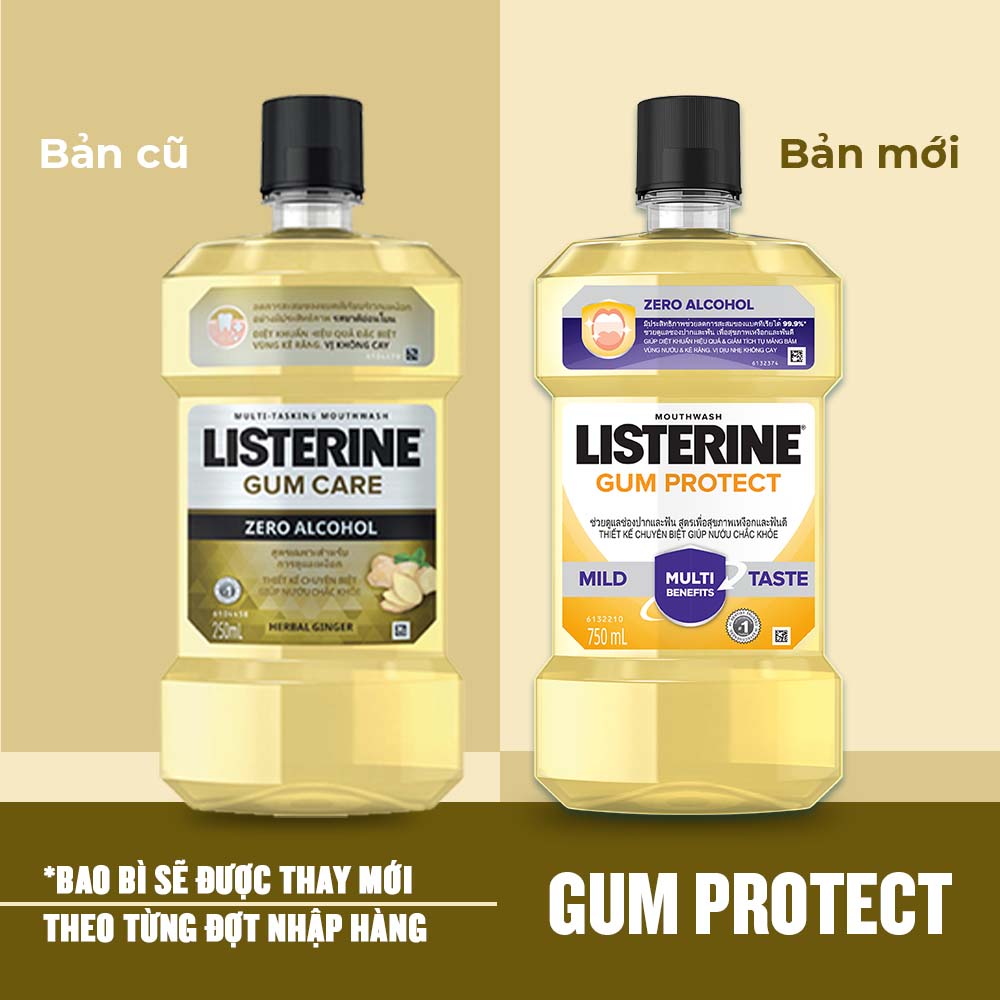 Nước Súc Miệng Giúp Nướu Chắc Khỏe Listerine Gum Protect Zero Alcohol - Dung Tich 250ml -750ml