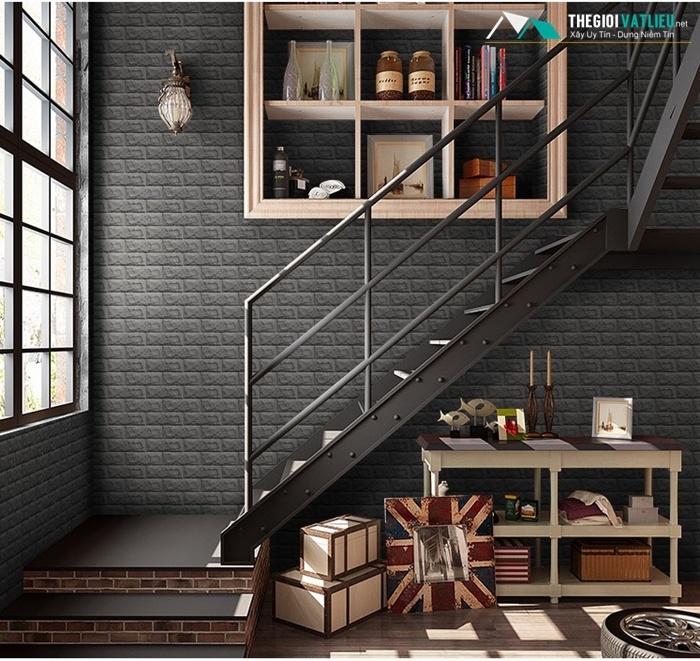 Miếng Xốp Dán Tường Giả Gạch 3D - Trang Trí Nhà Cửa, Phòng Học, Nhà Hàng , Chống Thấm, Ẩm Mốc - Lớp Dán Siêu Chắc - Hàng Chính Hãng Miniin70 X 77Cm - Combo 10 Tấm - Đen