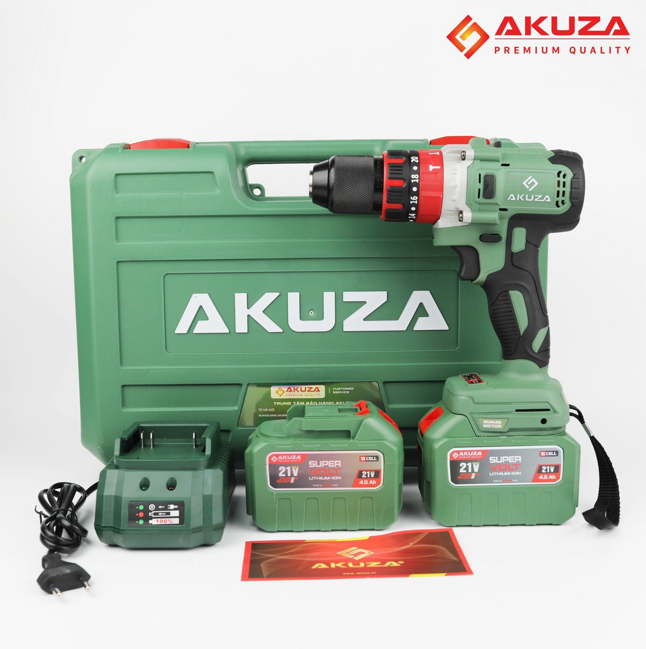 Máy khoan pin 15 cell Akuza đầu auto lock 13mm không chổi than có búa - Máy khoan tắc động siêu khoẻ, siêu bền