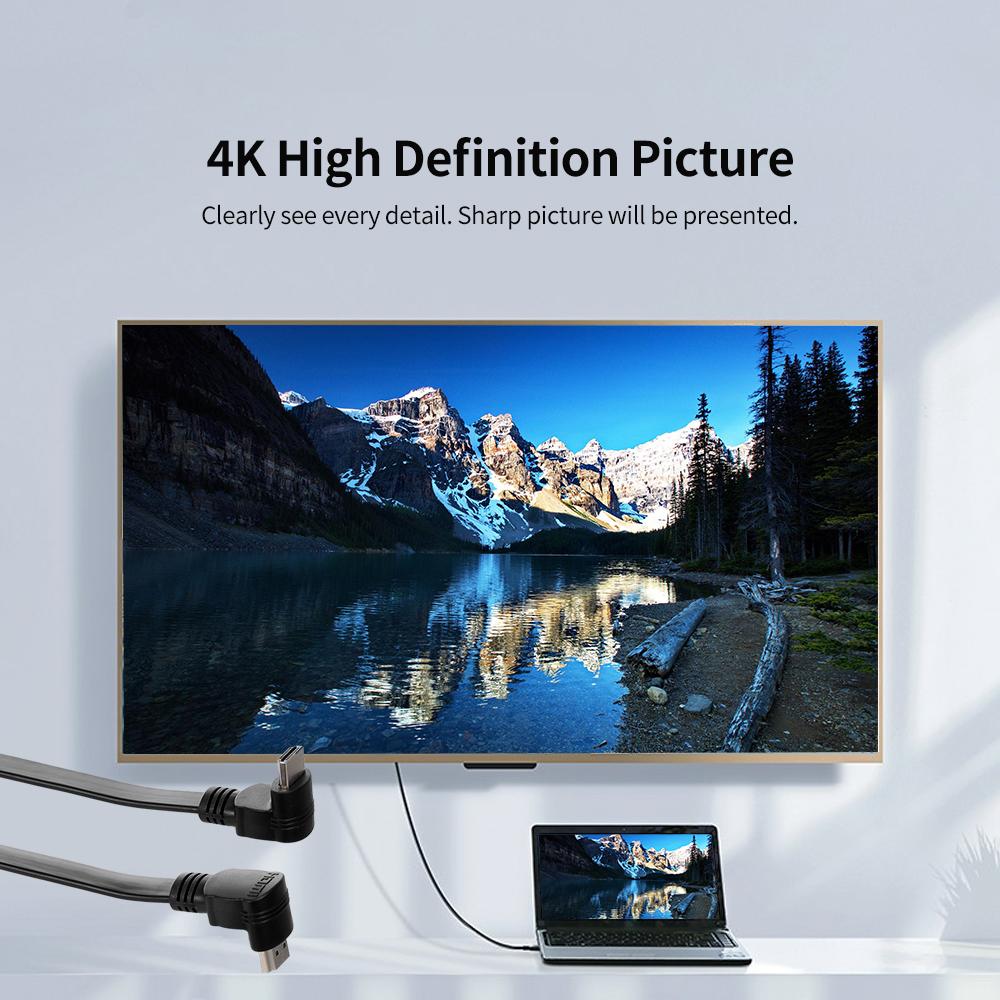 HD Cable HD Male to 90 Degree Right Angle HD Male High Speed 4K 3D Gold-plated Connectors Support 1080P for PC Laptop