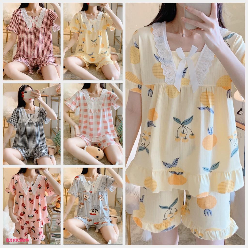 Pijama- Bộ Ngủ Nữ Cộc Tay Phối Ren Nơ Cách Điệu CCTT01