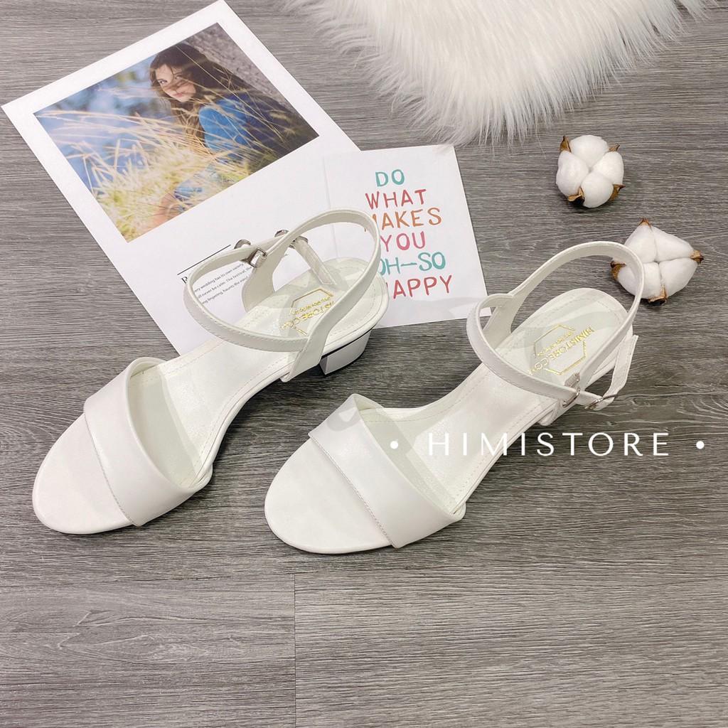 Giày sandal nữ big size trơn gót vuông màu trắng  HIMISTORE