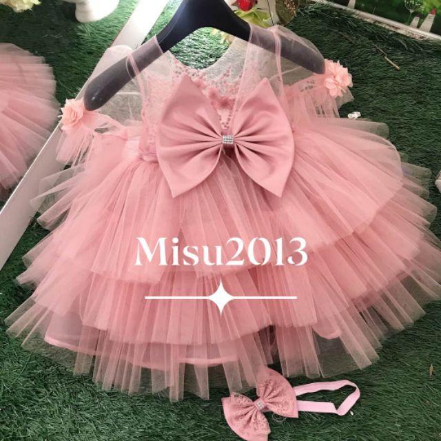 Váy bé gái màu hồng lưới cao cấp 8kg-23kg