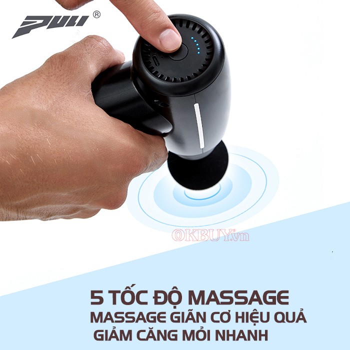 Súng massage cầm tay mini Puli PL-656 - 6 đầu cải tiến giảm đau nhức, căng cơ toàn thân