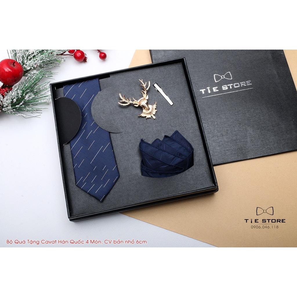 Bộ cà vạt nam cao cấp full box - xanh