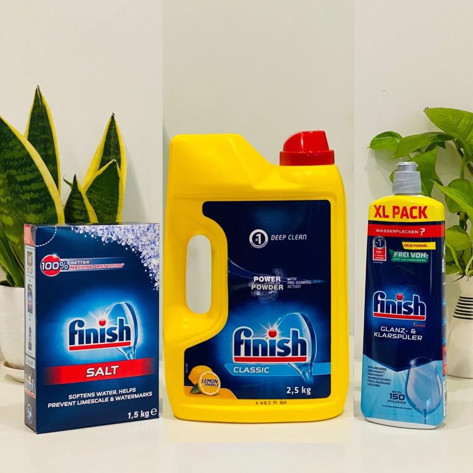 Combo Bột rửa bát Finish 2,5kg + nước bóng finish 750ml + muối Finish 1.5kg