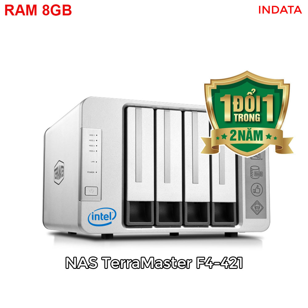 Bộ lưu trữ mạng NAS TerraMaster F4-421, Intel Quad-core CPU 1.5GHz, 8GB RAM, LAN 4x 1GbE, 4 khay ổ cứng RAID 0,1,5,6,10,JBOD,Single - Hàng chính hãng