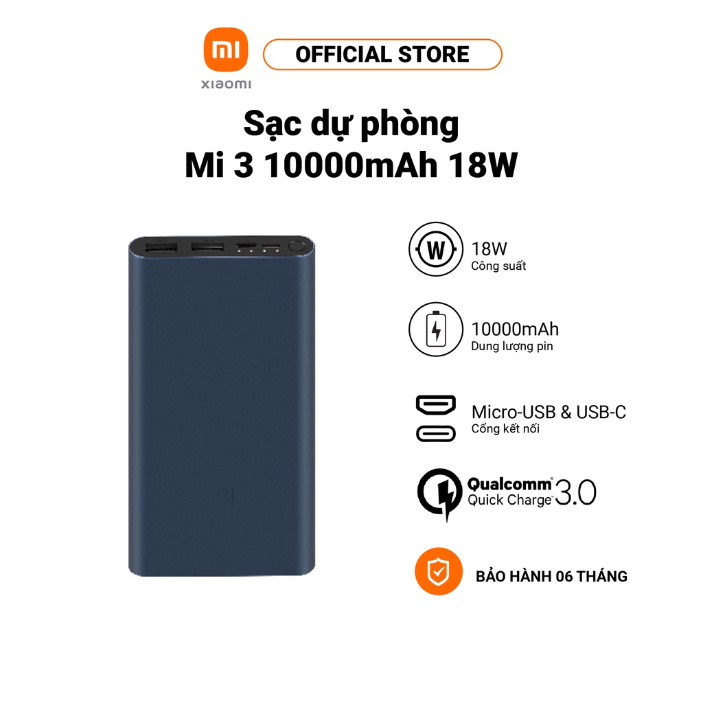 Pin sạc dự phòng Xiaomi 10000mAh Fast Charge Power Bank 3 - Hàng chính hãng