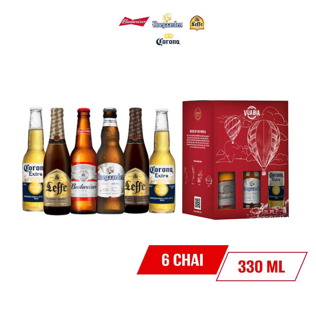 Lốc 6 chai bia Beers of the world – Phiên Bản Mùa Hè (Budweiser, Leffe, Hoegaarden, Corona)