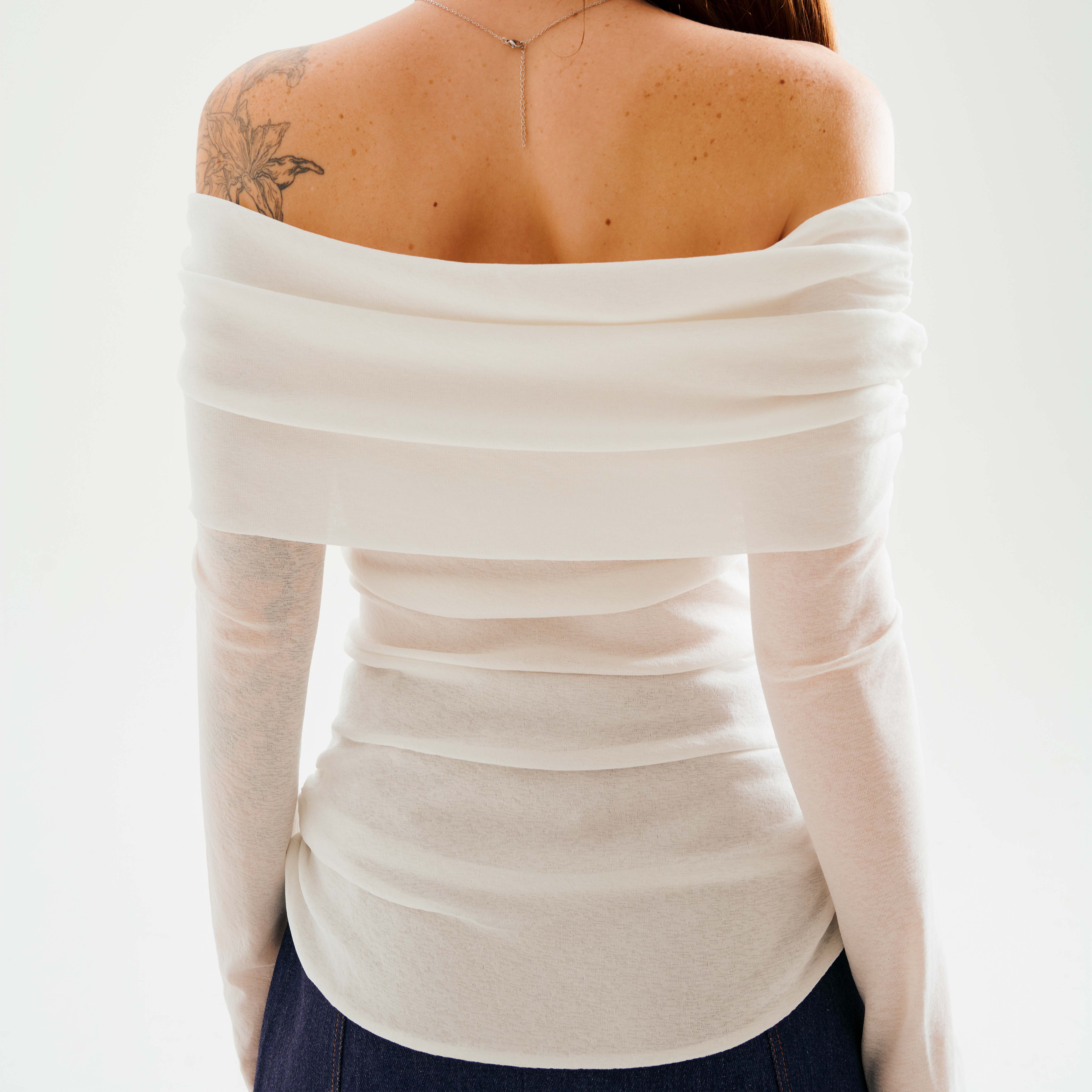 DOTTIE - Áo trễ vai tay dài - Trắng - T0999