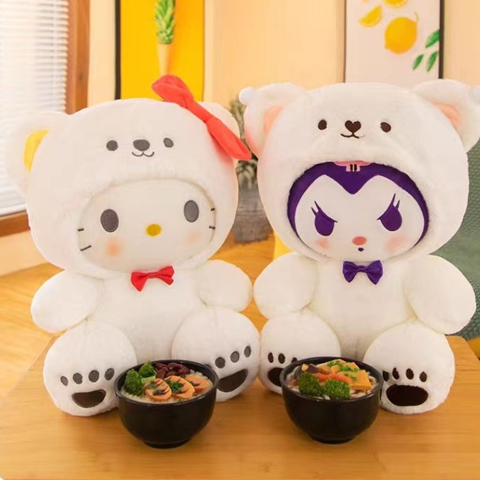Gấu bông kuromi tím đội nón gấu trắng đáng yêu - Size từ 25cm đến 45cm - Quà tặng gấu bông kuromi hoạt hình cho bé