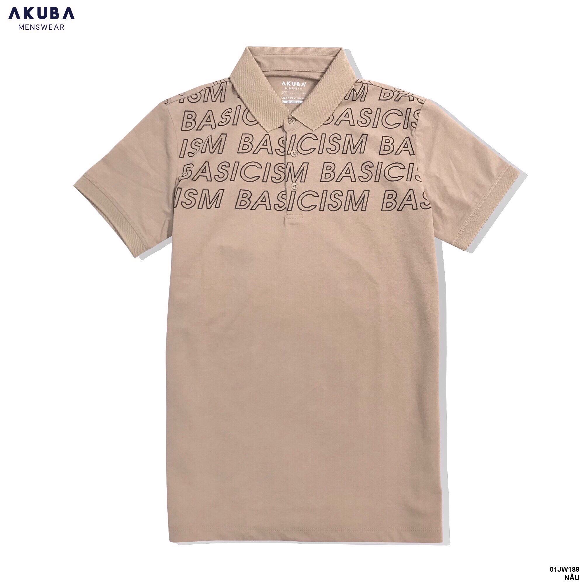 Áo Thun Polo Nam Hoạ Tiết Chữ BASIC AKUBA form slimfit, kiểu dáng trẻ trung, dễ phối 01JW189