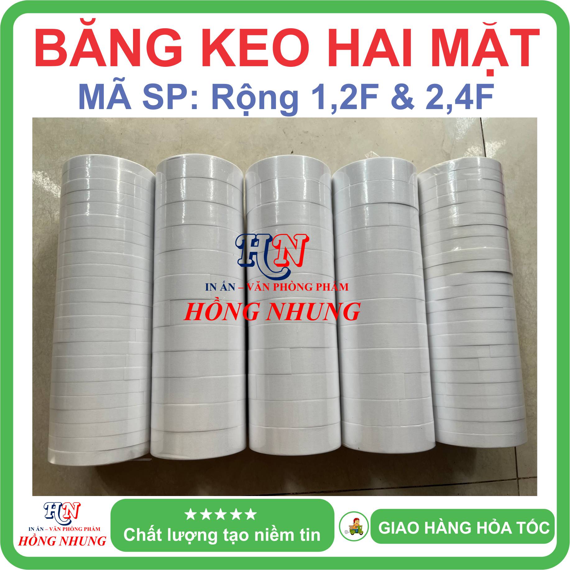 [ SÉT ] COMBO 6 Cuộn Băng Keo Hai Mặt, Bản Rộng 2,4F (2,4cm). Siêu dính, chịu nhiệt, Băng keo 2 mặt