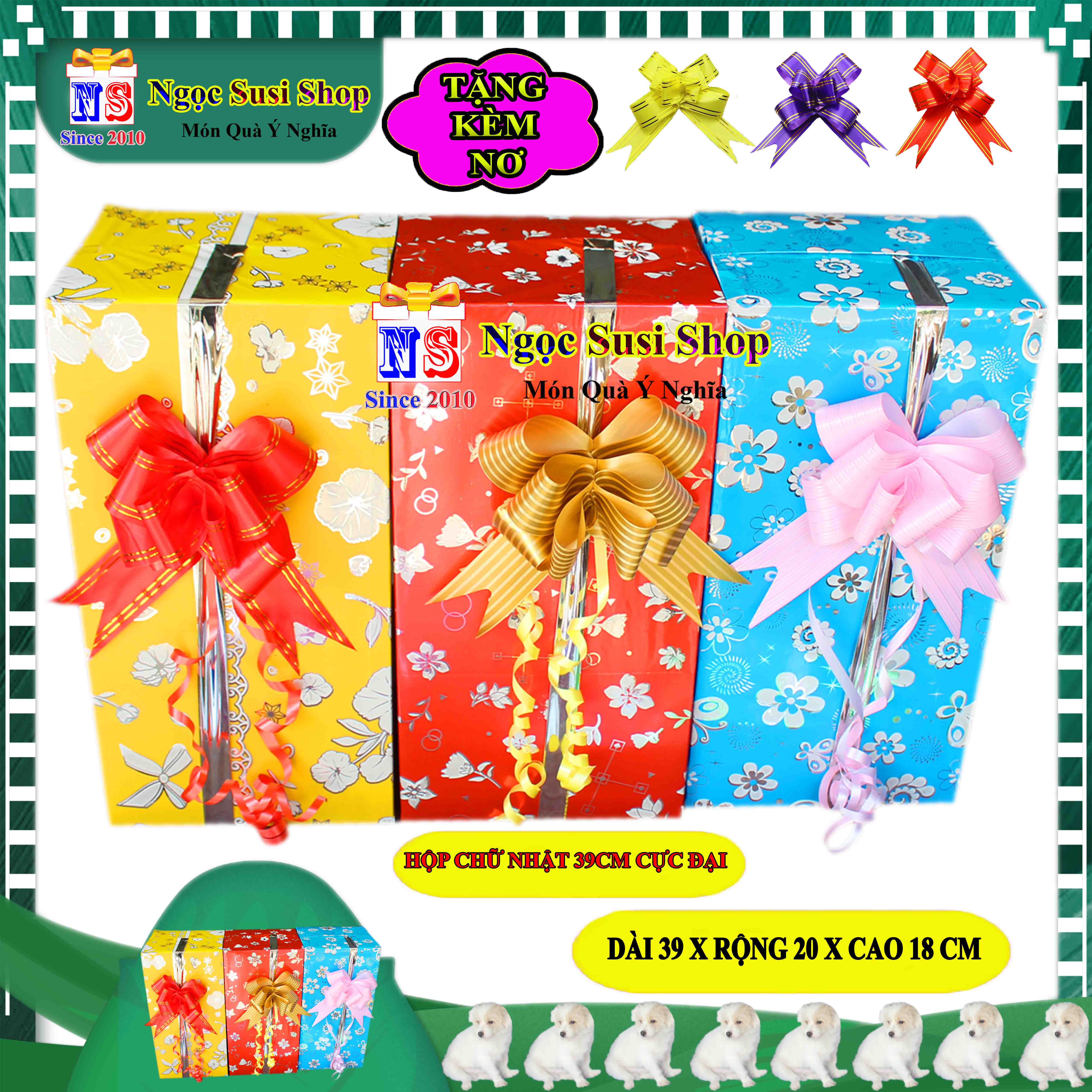 HỘP QUÀ CHỮ NHẬT SIZE CỰC ĐẠI 39CM NGẪU NHIÊN MÀU + TẶNG KÈM NƠ 5CM - HỘP QUÀ TẶNG GIẤY KIẾNG